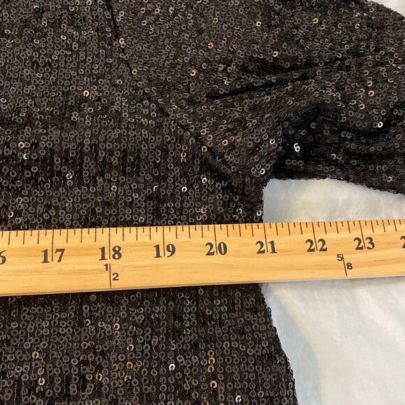 Ashley Stewart V-Neck Black Sequin Bubble Sleeve Shift Dress Size 16W - Picture 5 of 8